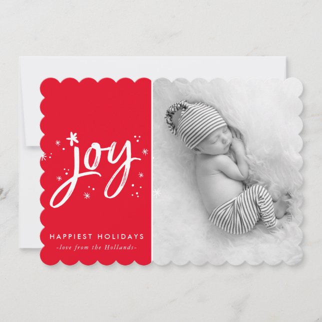 HOLIDAY JOY PHOTO modern festive cute red sparkles Card (Front)