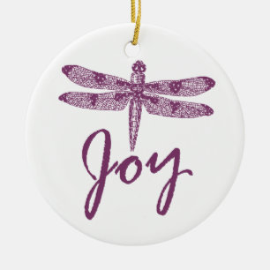Holiday Joy Purple Dragonfly Ceramic Tree Decoration