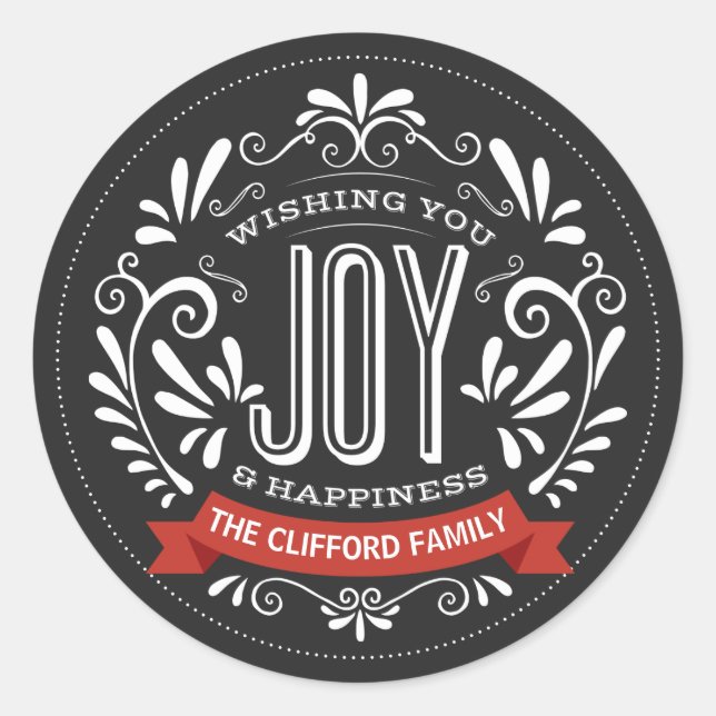 HOLIDAY JOY ROUND CHALKBOARD STICKERS (Front)