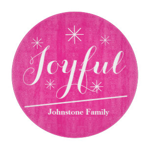 Holiday Joy Script Personalized Name Simple Pink  Cutting Board