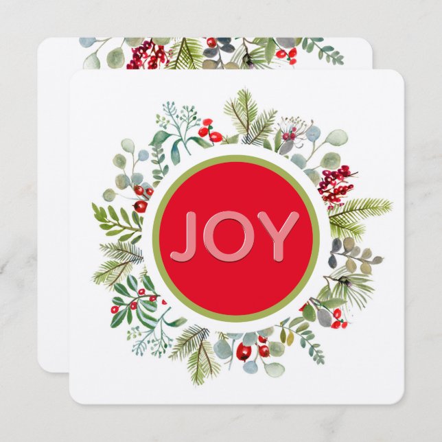 Holiday Joy Simple Watercolor Wreath Holiday Card (Front/Back)