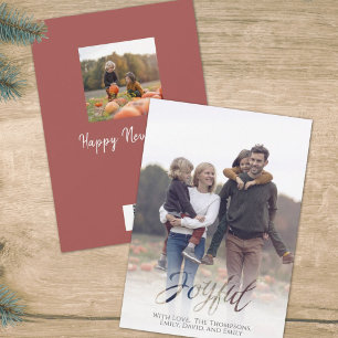 Holiday Joyful Script Red Winter Snowflake 1 Photo Card