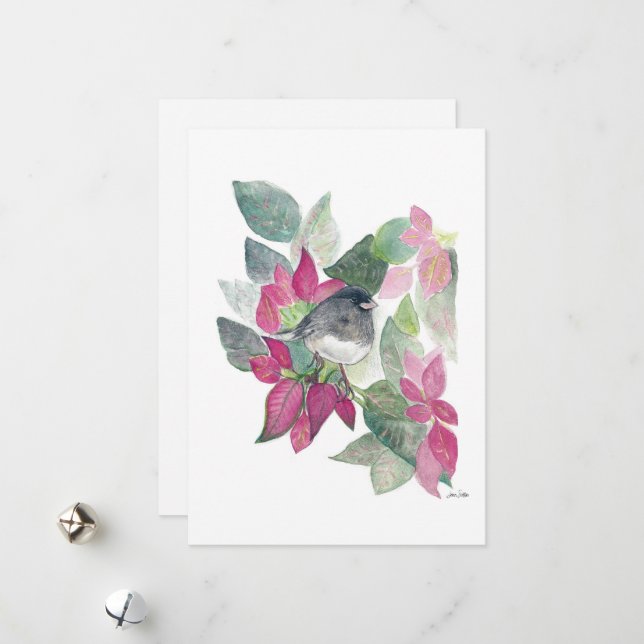 Holiday Junco Bird Art Card (Front/Back In Situ)