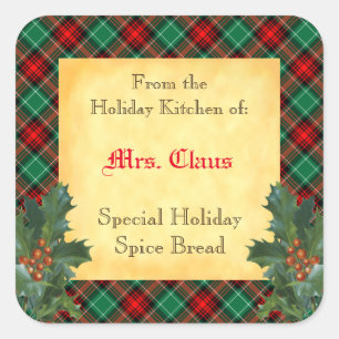 Holiday Kitchen of Holly Plaid Baking Sticker