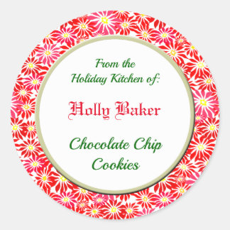 Holiday Kitchen of Red Poinsettias on White Baking Classic Round Sticker