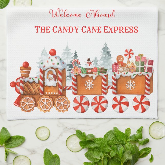 Holiday kitchen towel candy cane express (Folded)