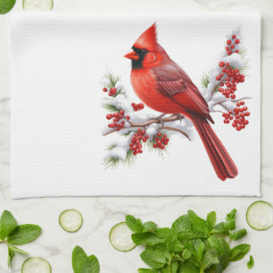 Holiday Kitchen Towel-Cardinal Tea Towel