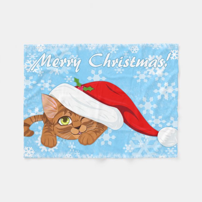 Holiday Kitten Fleece Blanket (Front (Horizontal))