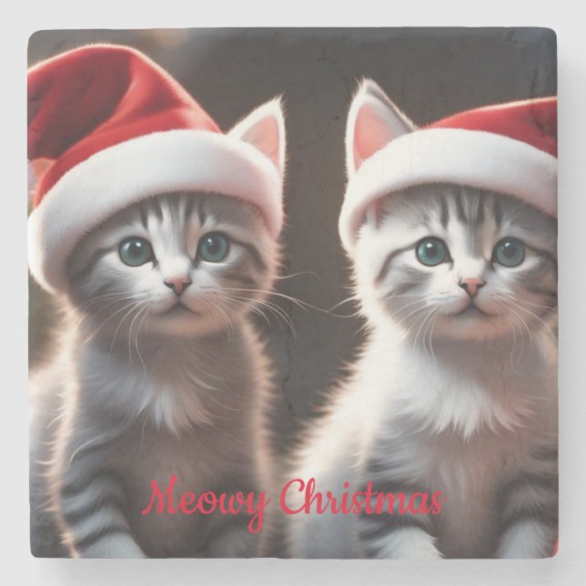 Holiday Kittens Stone Coaster (Front)