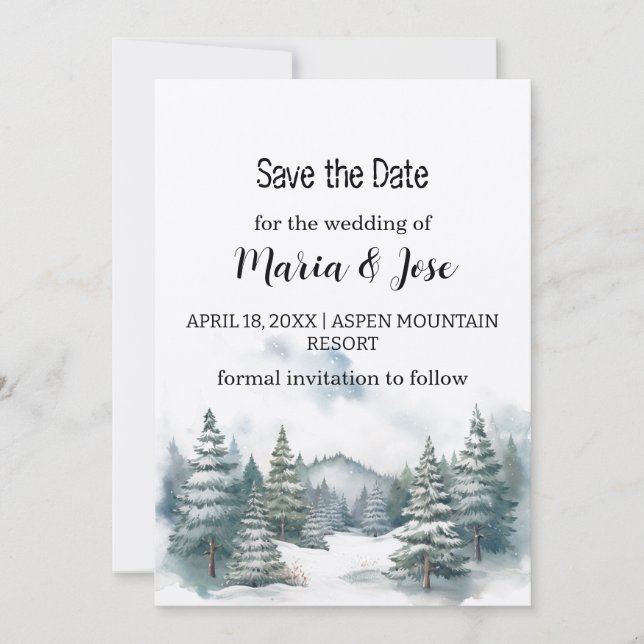 Holiday Kraft Winter Mountain Pine Save the Date Invitation (Front)