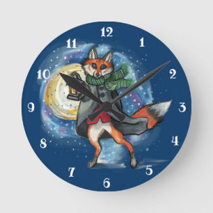 Holiday Lantern Fox Round Clock