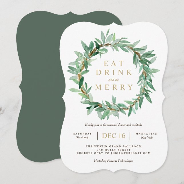 Holiday Laurel Olive Leaf Wreath Invitation (Front/Back)