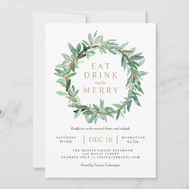 Holiday Laurel Olive Leaf Wreath Invitation (Front)