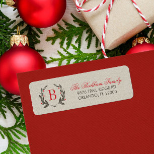 Holiday Laurel Wreath Monogram Return Address Label