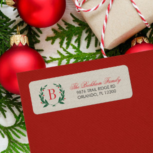 Holiday Laurel Wreath Monogram Return Address Label