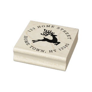 Holiday Leaping Reindeer Circular Return Address Rubber Stamp