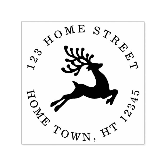 Holiday Leaping Reindeer Circular Return Address Self-inking Stamp (Design)