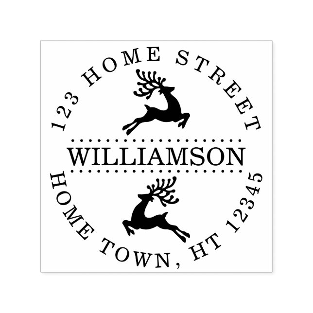 Holiday Leaping Reindeer Circular Return Address Self-inking Stamp (Design)