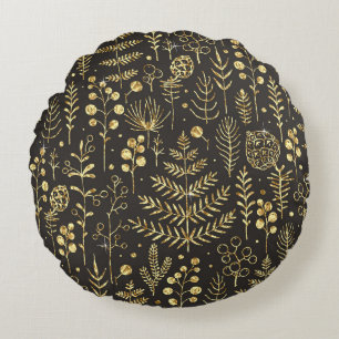 Holiday Leaves: Vintage Pine Cone Pattern Round Cushion
