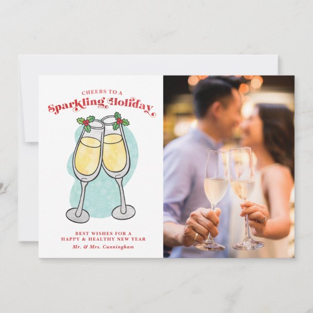 Holiday Letter Champagne Cheers Photo Card (Front)