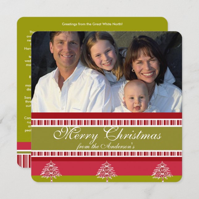 Holiday Letter Red & Green Tree Pattern Card (Front/Back)