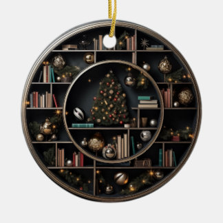 Holiday Library Books Ceramic Ornament