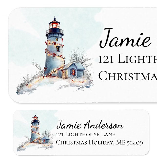 Holiday Lighthouse Christmas Return Address Label (Creator Uploaded)