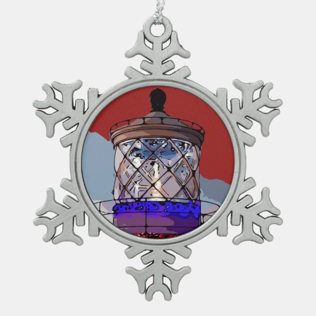 HOLIDAY LIGHTHOUSE SNOWFLAKE PEWTER CHRISTMAS ORNAMENT (Front)