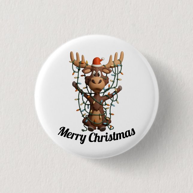 Holiday Lights Moose 3 Cm Round Badge (Front)