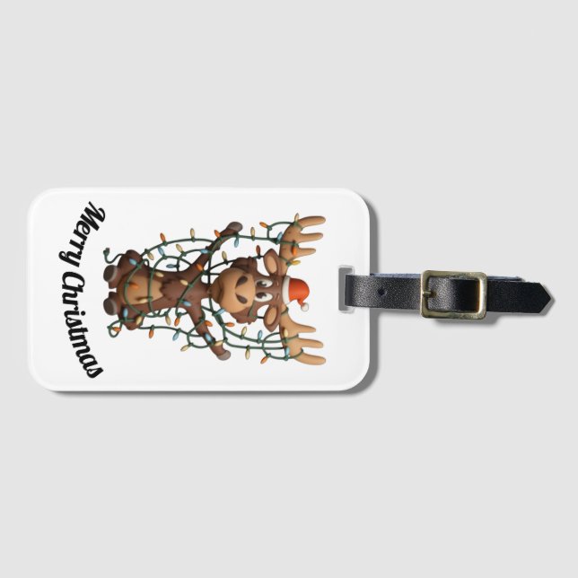 Holiday Lights Moose Luggage Tag (Front Horizontal)