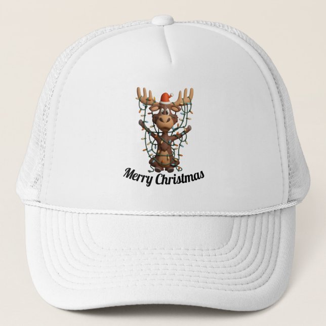 Holiday Lights Moose Trucker Hat (Front)