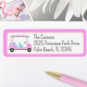 Holiday Lights Pink Golf Cart Return Address Label