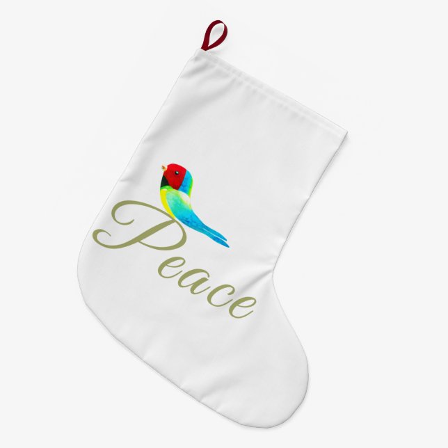 Holiday Little Bird  Messenger of Peace Large Christmas Stocking (Front (Hanging))