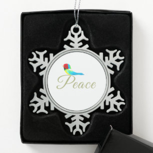 Holiday Little Bird Messenger of Peace Snowflake Pewter Christmas Ornament