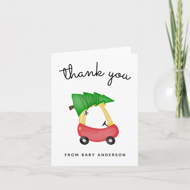 Holiday Little Red Car Baby Shower Thank You (Front)