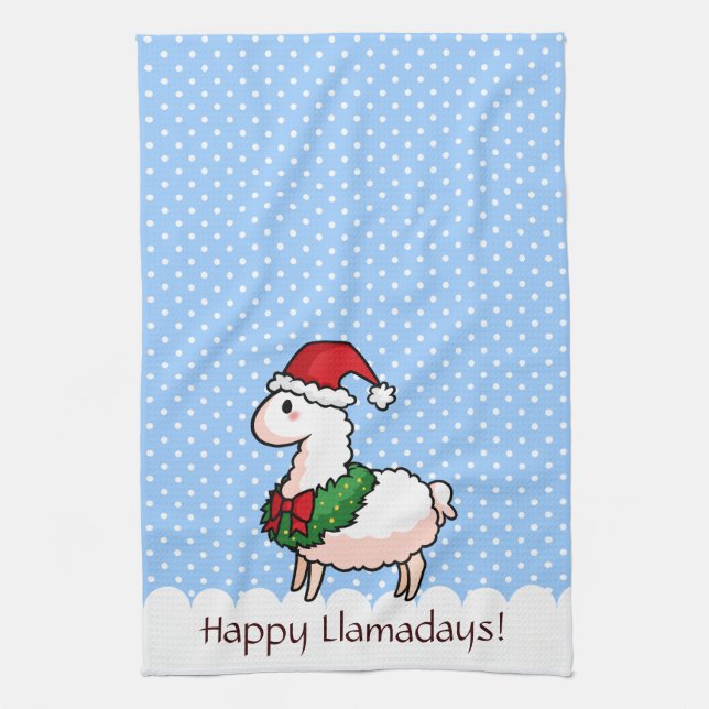 Holiday Llama Elf Tea Towel (Vertical)