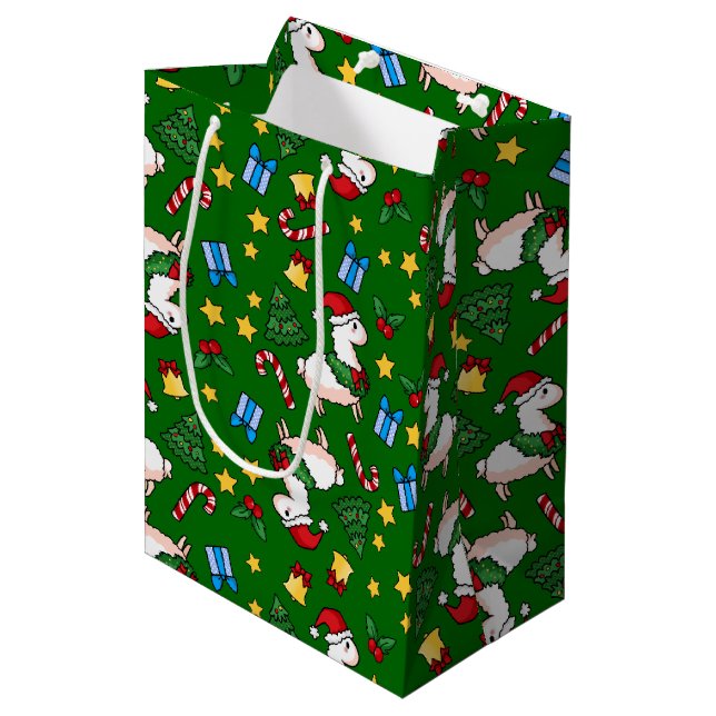 Holiday Llama Madness Medium Gift Bag (Front Angled)