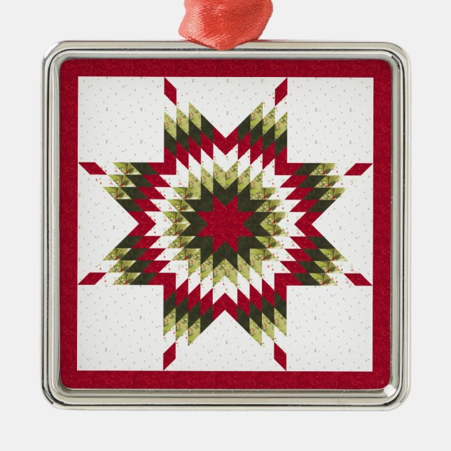 Holiday Lone Star Quilt Design Metal Ornament (Front)