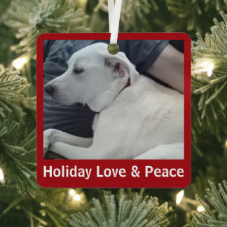 Holiday Love and Peace Cute Dog Photo with Dad Metal Tree Decoration