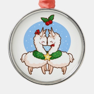 Holiday Love Llamas Metal Ornament
