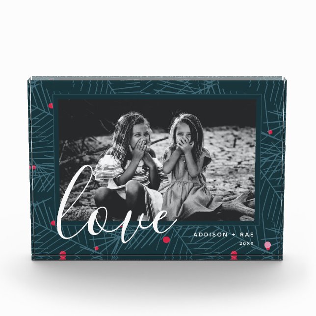 Holiday Love Personalised Foliage and Berries Photo Block (Front)