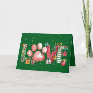 Holiday Love Pet Paw Merry Christmas Card Green