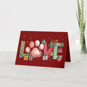 Holiday Love Pet Paw Merry Christmas Card Red