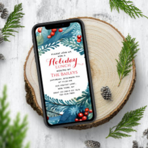 Holiday Lunch Elegant Christmas Floral Wreath Invitation