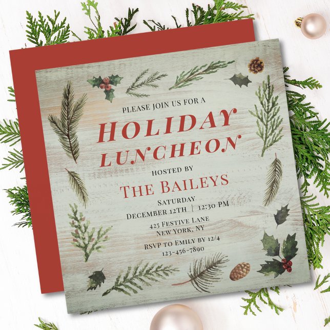 Holiday Luncheon Christmas Rustic Winter Floral Invitation (Creator Uploaded)