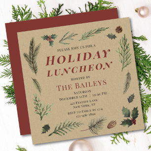 Holiday Luncheon Christmas Rustic Winter Floral Invitation