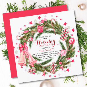 Holiday Luncheon Elegant Christmas Floral Wreath Invitation