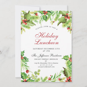 Holiday Luncheon Red Holly Berry  Christmas Invitation
