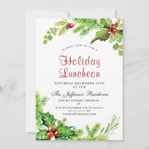 Holiday Luncheon Red Holly Berry  Christmas Invitation