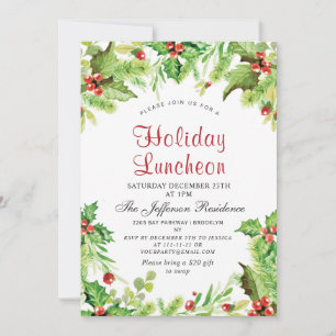 Holiday Luncheon Red Holly Berry  Christmas Invitation